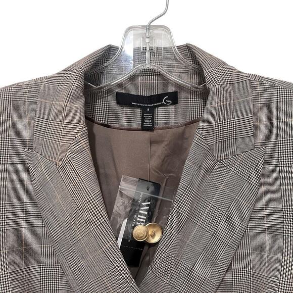 NWT White House Black Market Blazer Womens 8 Taupe Plaid Double Breasted Buttons - Picture 5 of 11